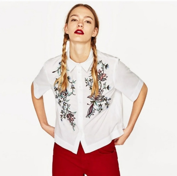 Zara Tops - Zara Embroidered shirt. S